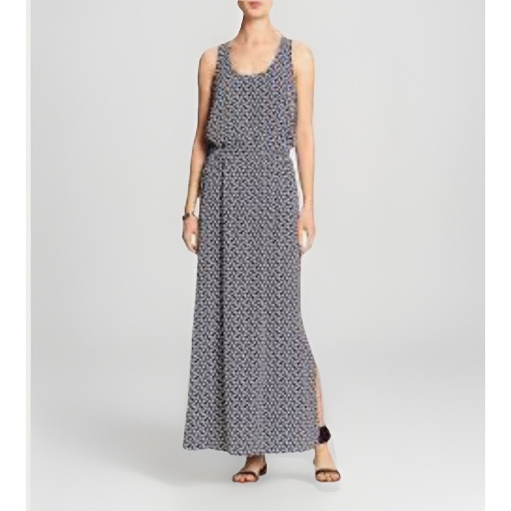 Banana Republic Womens Geometric Black White Sleeveless Slit Maxi Dress Small